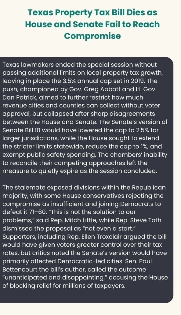 Texas property tax bill dies as House and Senate fail to reach compromise