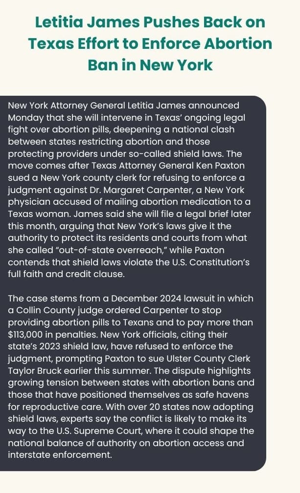 Letitia James pushes back on Texas effort to enforce abortion ban in New York