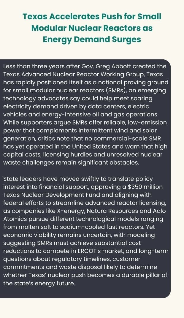 Text card on Texas accelerating small modular nuclear reactor development