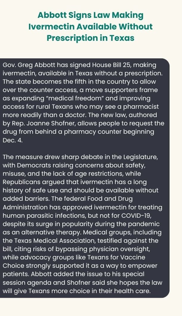 Abbott signs law making ivermectin available without prescription in Texas