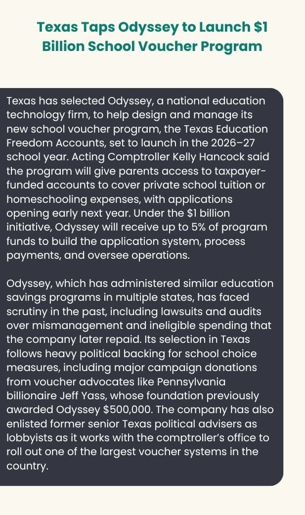 Texas taps Odyssey to launch $1 billion school voucher program