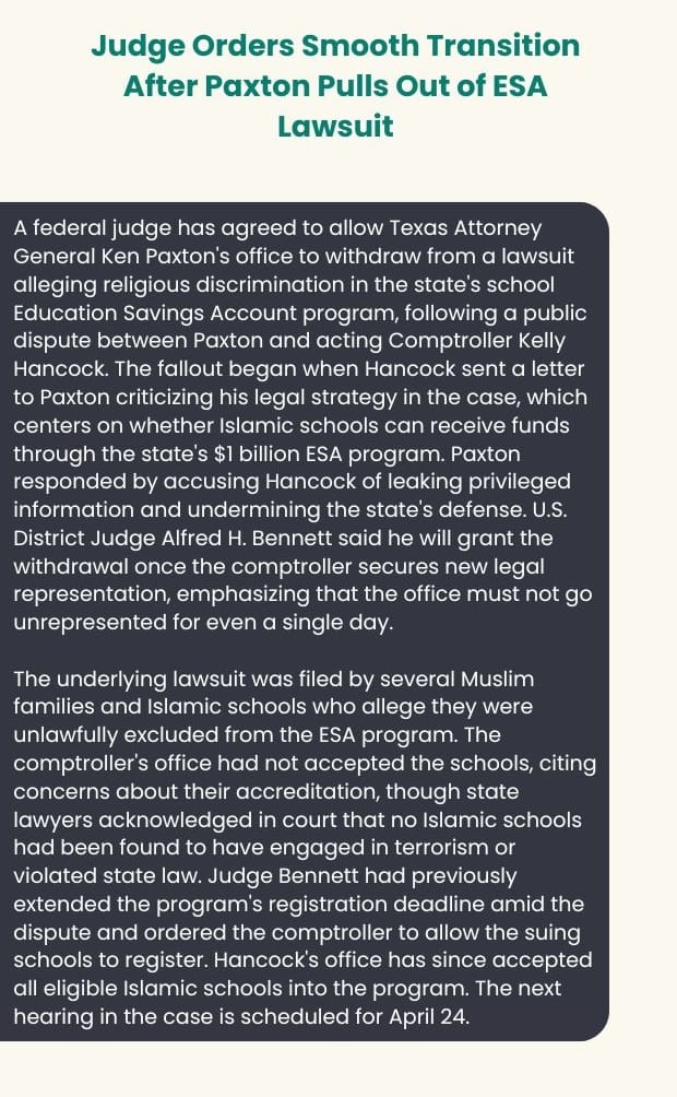 Text card on judge's ruling after Paxton withdraws from ESA lawsuit