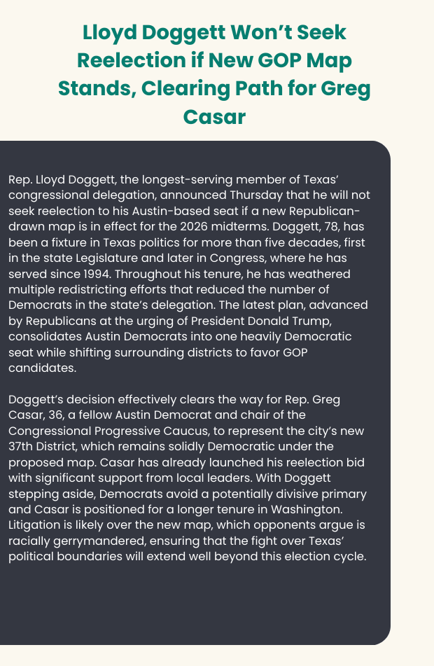 Lloyd Doggett won't seek reelection if new GOP map stands