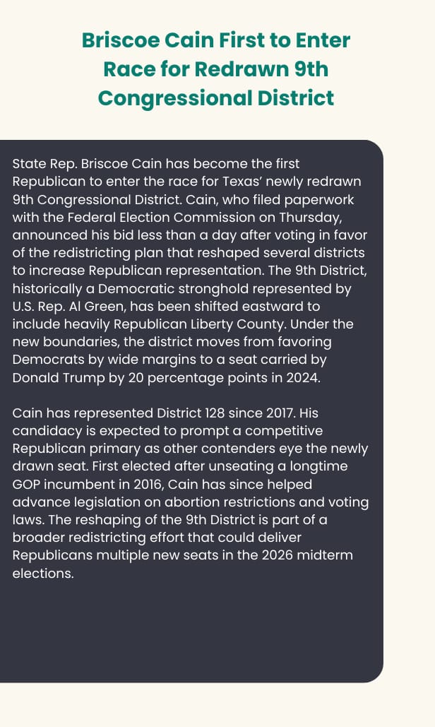 Briscoe Cain first to enter race for redrawn 9th Congressional District