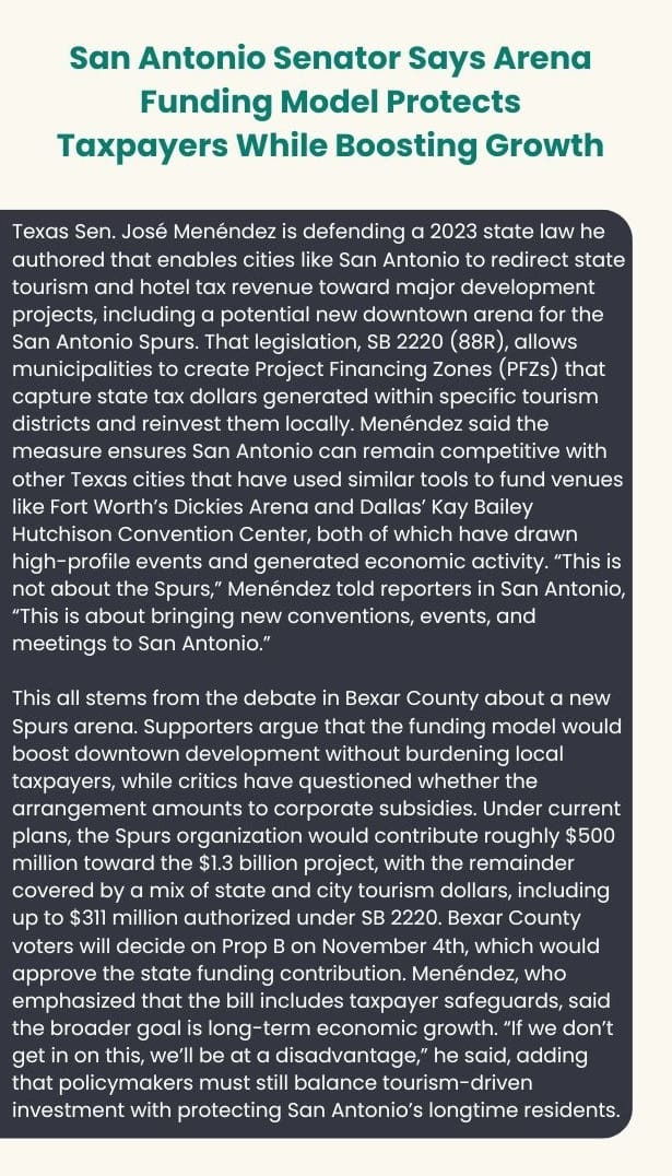 San Antonio senator defends arena funding model protecting taxpayers