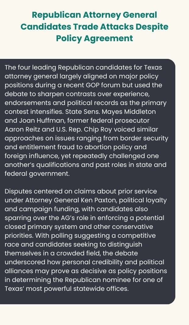 Text card on Republican attorney general candidates trading attacks in a debate