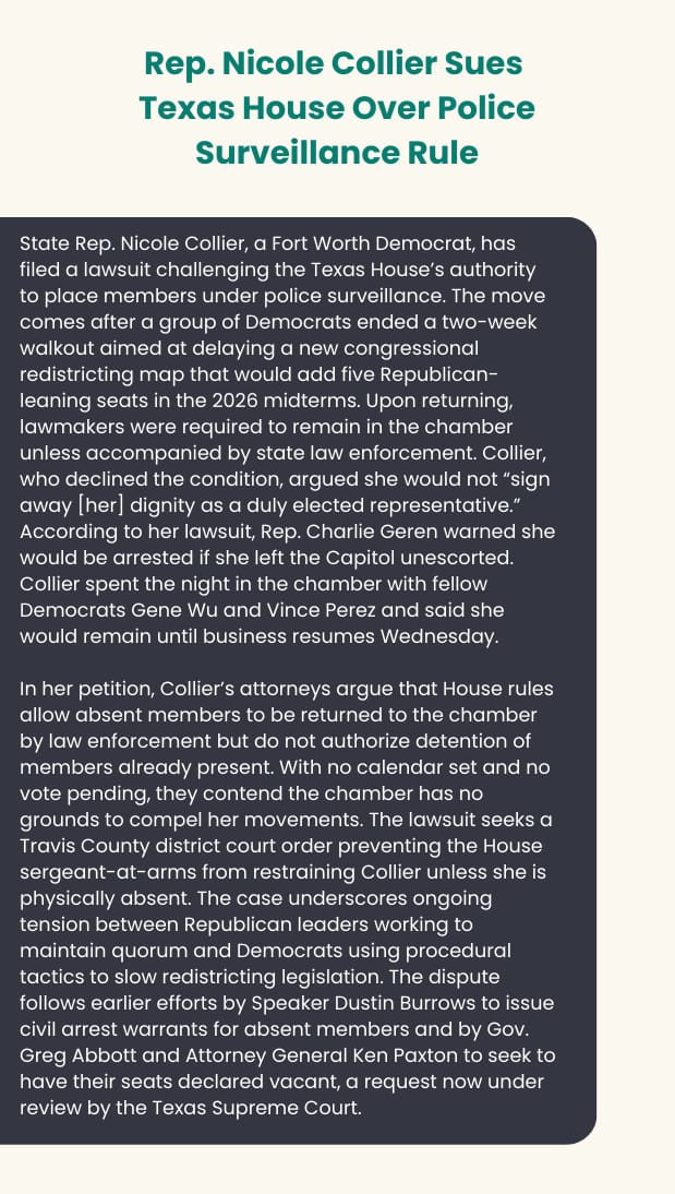 Rep. Nicole Collier sues Texas House over police surveillance rule